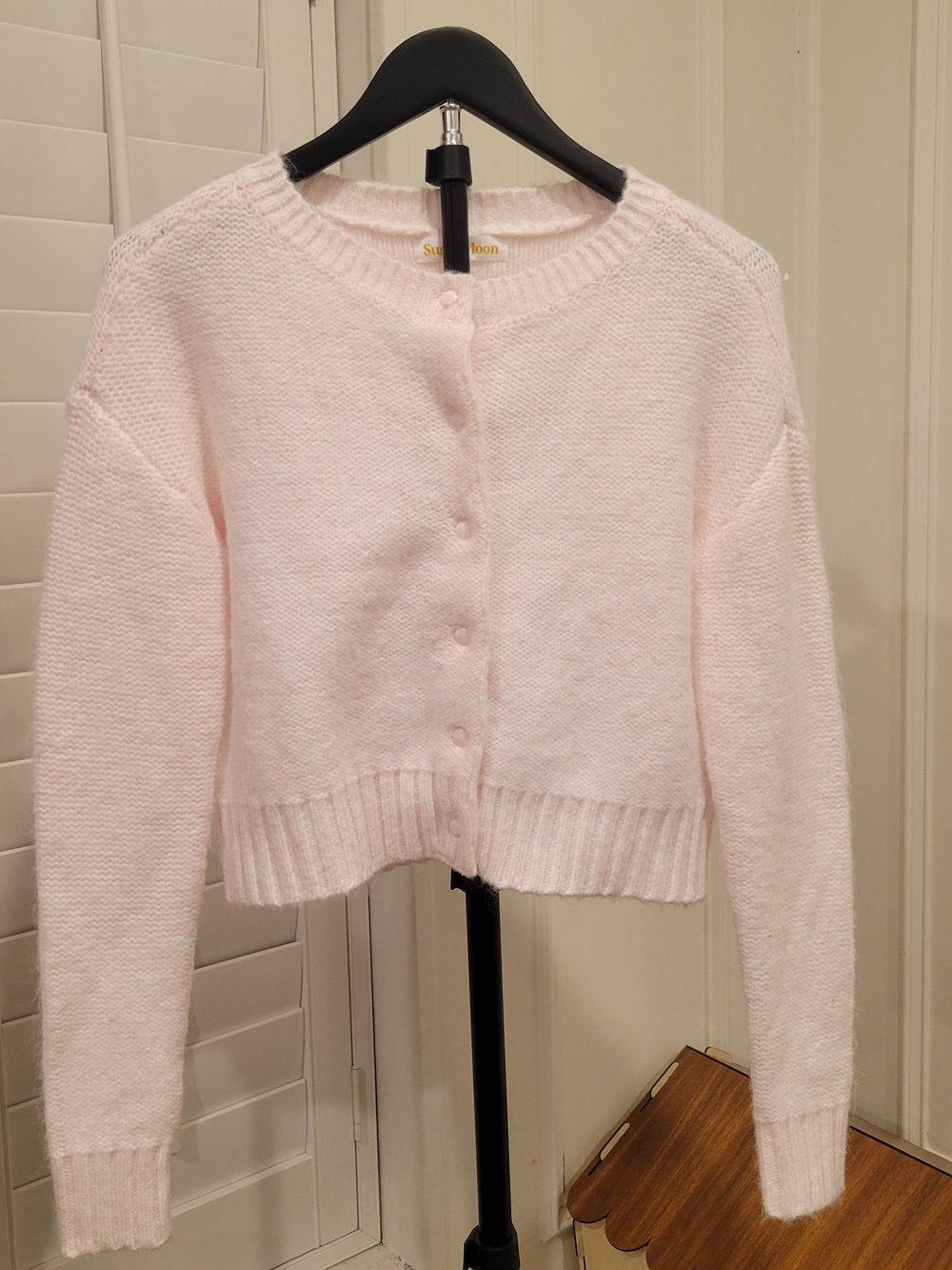Women's Pastel Pink Button-Up Knit Cardigan Sweater